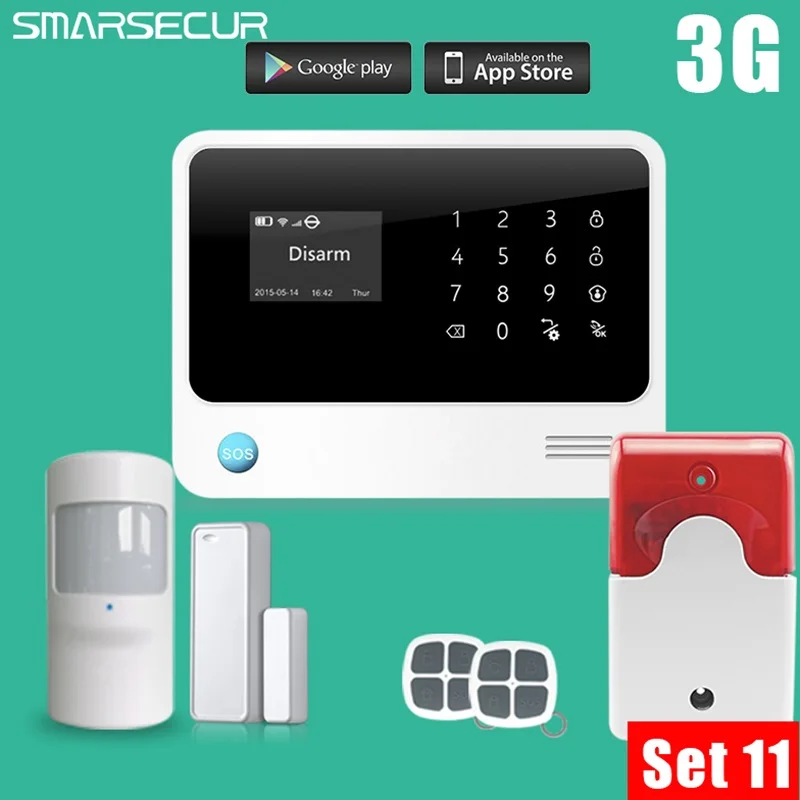 Smarsecur G90Bplus Беспроводная GSM сигнализация Android IOS приложение управление wifi GSM сигнализация сенсор комплект английский, русский, испанский голос - Цвет: SET 11