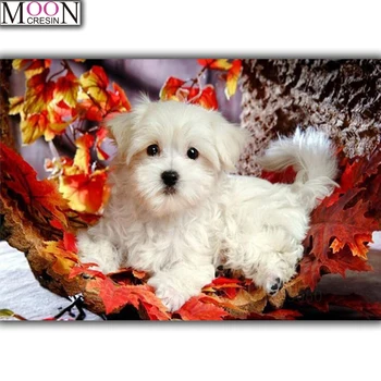 

Animals Diy Diamond Painting Cross Stitch White Dog Diamond Mosaic Resin 5D Diamond Embroidery Square Decor Full Square Pattern