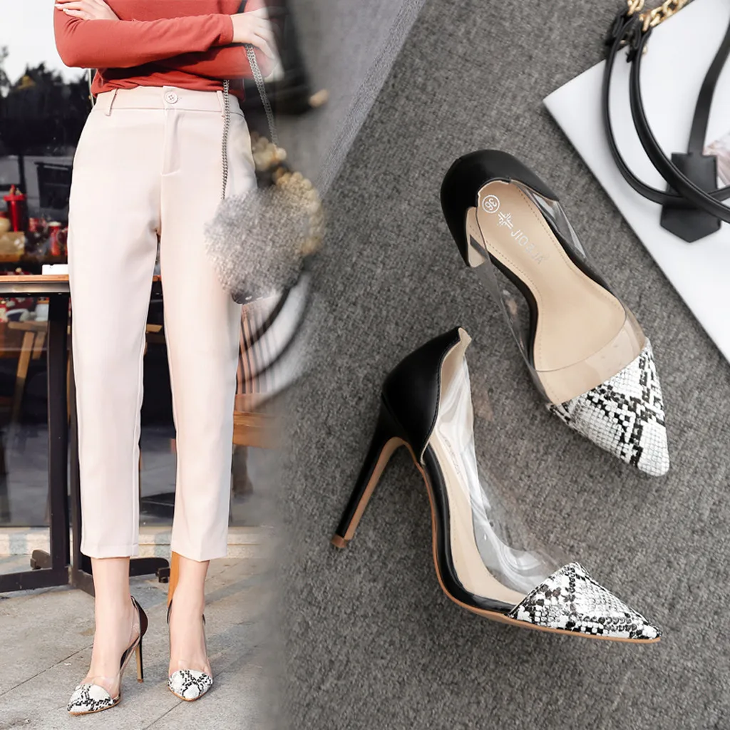 

Sexy women shoes high heel Pointed Toe Snake Skin Pattern Transparent High Heel Shoes Sandals #3