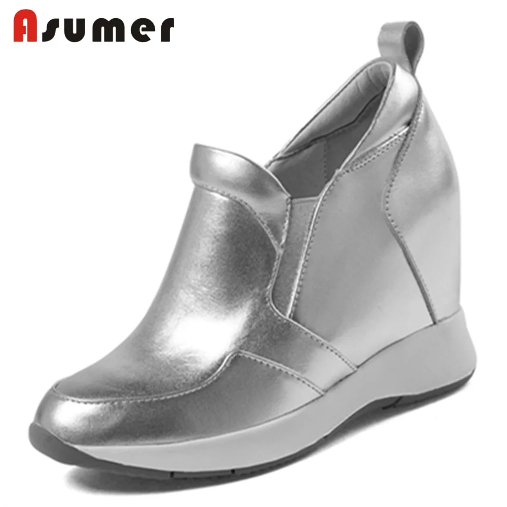 

ASUMER NEW 2018 fashion increased internal pumps women genuine leather round toe platform shoes female casual shoes SIZE 32-40