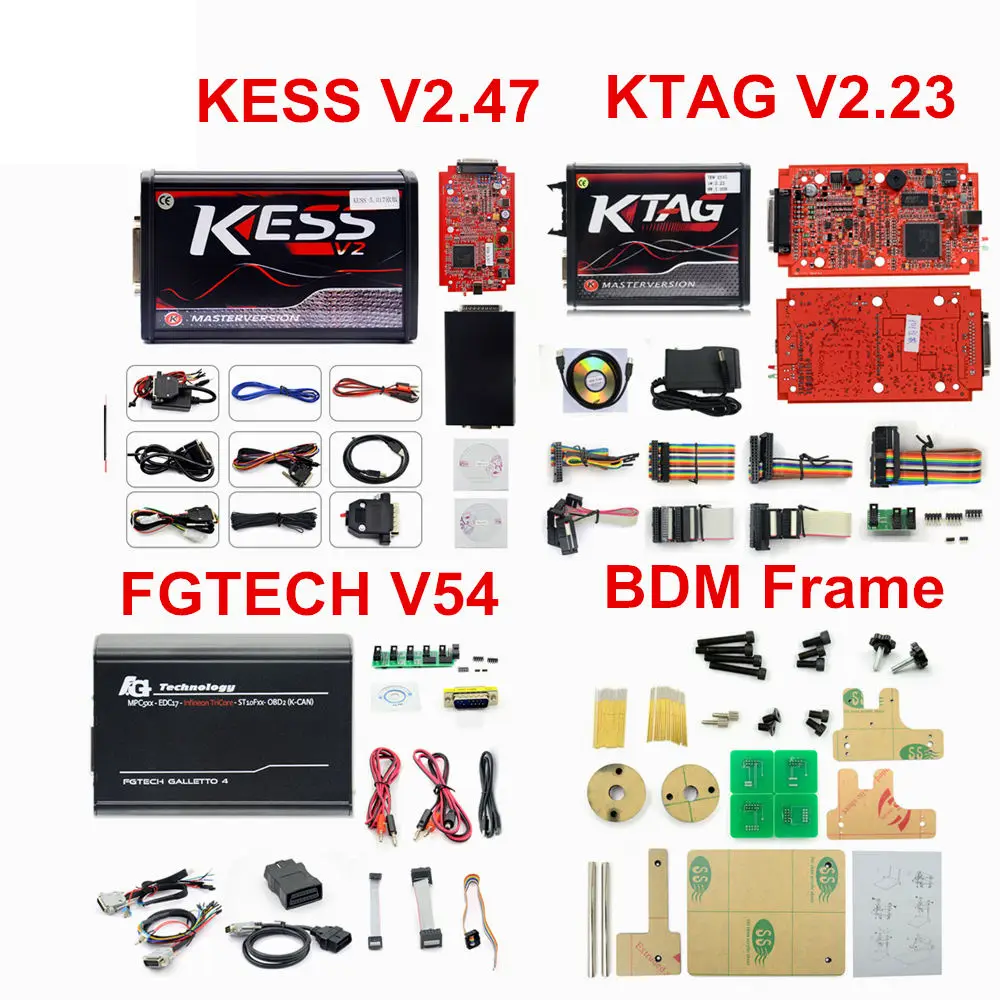 Новейшая версия программатор блока контроля окружающей среды ECU KTAG V2.24+ V2.47 KESS V2+ FG TECH Galletto 4 V54+ BDM Рамка Полные Адаптеры без жетонов DHL бесплатно - Цвет: FULL SET