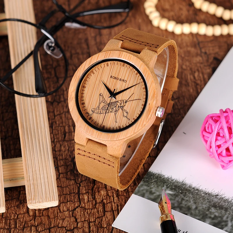 BOBO BIRD Wooden Watches Men Lifelike Special Design UV Print Dial Face Bamboo relogio masculino Ideal Gifts Timepieces C-P20