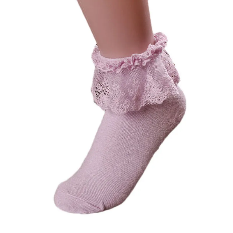 Женские винтажные кружевные носки с рюшами и оборками; хлопковые носки принцессы для девочек; Новинка; женские хлопковые носки; розовые милые короткие носки