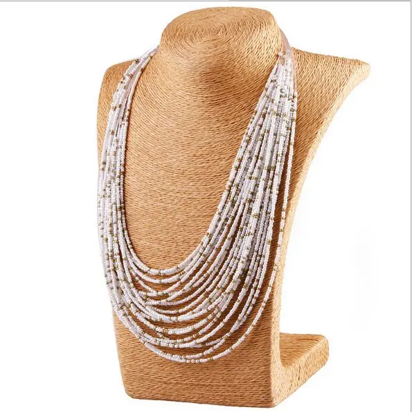 

Bohemian hand-woven beaded statement necklace vintage exaggerated necklace Multi-layer rice beads female elegant necklace