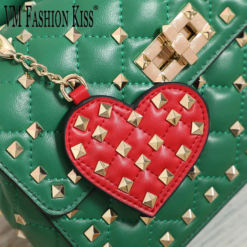

VM FASHION KISS 2018 New Peach Heart Luxury Leather Lightweight Organizers Shoulder Bags Ornaments Rivet Female Bag Accessories