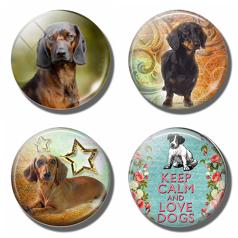 

Yellow Brown Dachshund 30MM Fridge Magnet Handmade Weiner Dog Glass Refrigerator Magnets Sticker Cute Animals Kitchen Home Decor