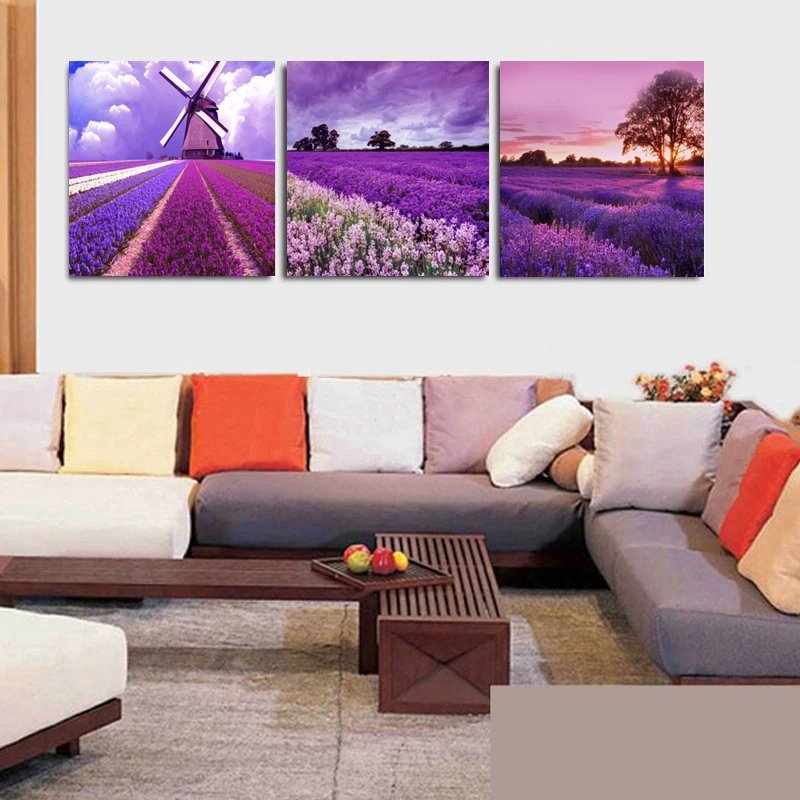 3 панели на холсте с принтом лаванды без рамки|decoration for living room|art picturescanvas painting |