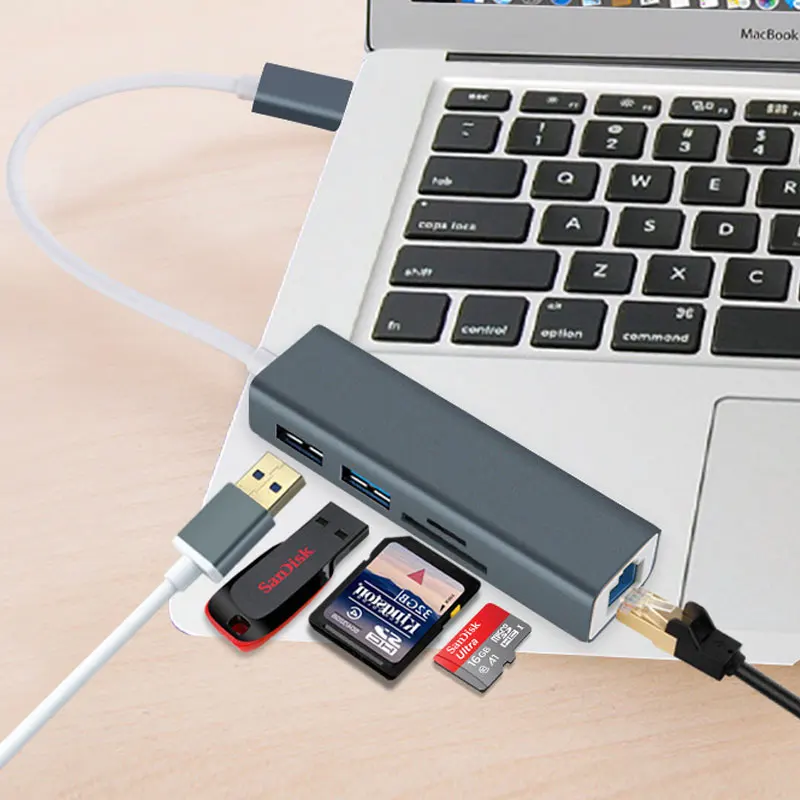 Mosible концентратор USB type C к RJ45 Thunderbolt 3 адаптер для MacBook Pro type-C с 100 Мбит/с Gigabit Ethernet TF SD Reader слот