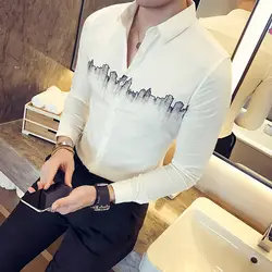 Высокое качество рубашка Для мужчин корейской Slim Fit город печати Простой Смокинг Рубашка с длинным рукавом Повседневное Бизнес Мужская