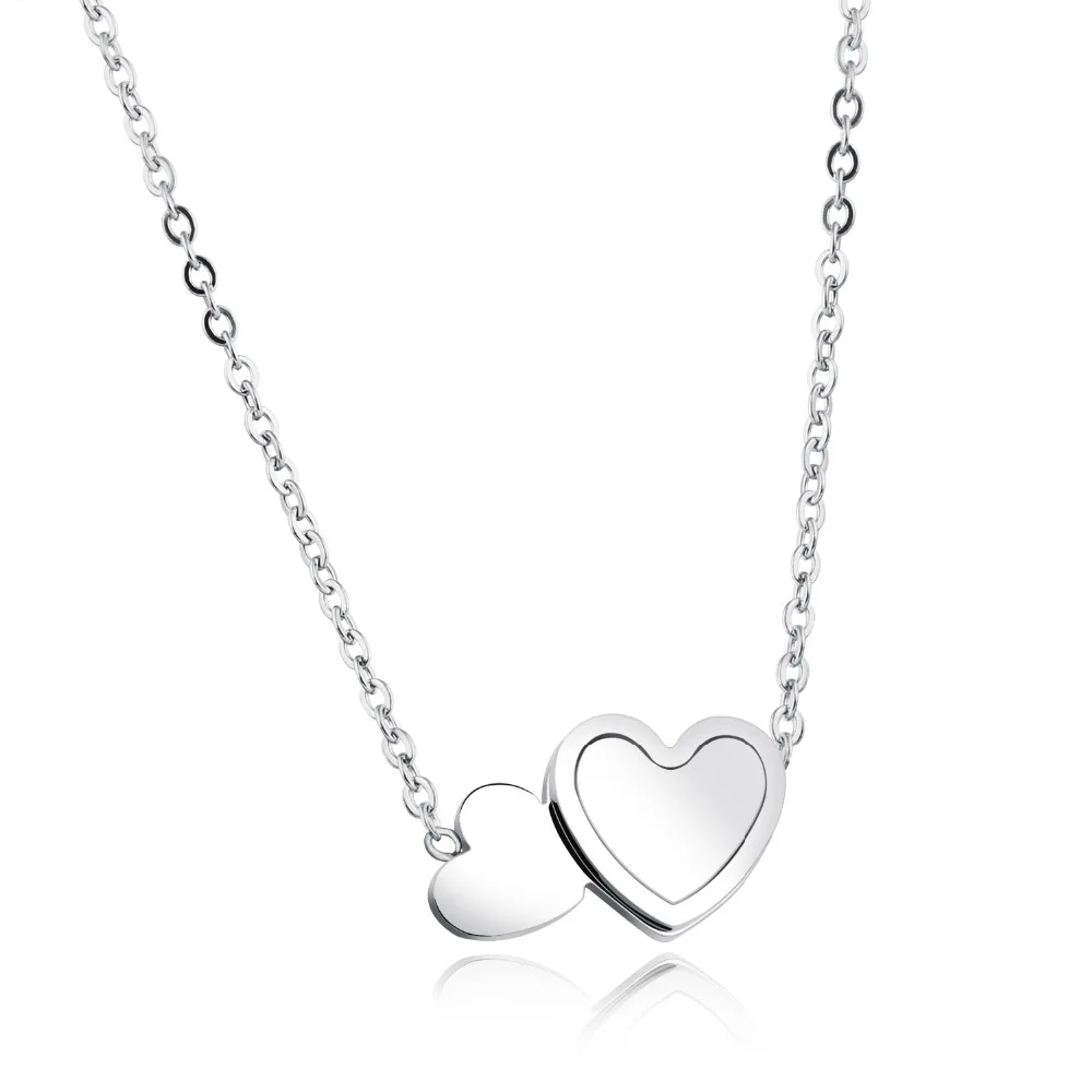 

OPK Rose Gold Color Choker Necklace For Women Double Heart Stainless Steel With Extend Chain Party Jewelry Gift For Girl 1189