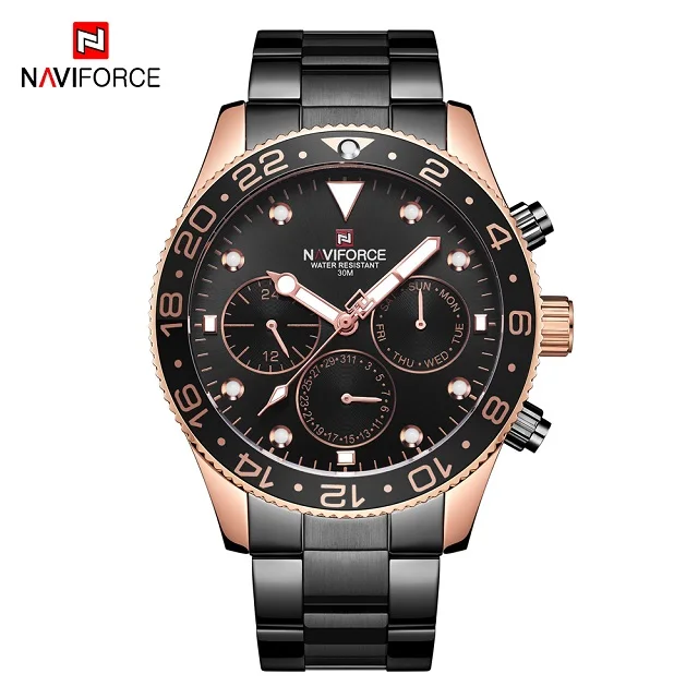 24 Время, дата Кварцевые часы для мужчин наручные часы Топ люксовый бренд NAVIFORCE мужские модные спортивные водонепроницаемые Бизнес наручные часы - Цвет: Black