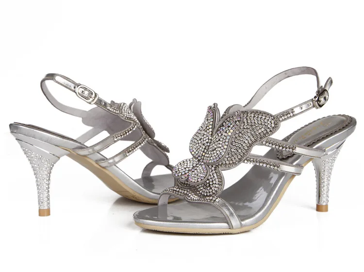 G-sparrow Summer New Korean Fashion Silver Crystal Diamond Womens Bridesmaid Shoes Stilettos Heel Sandals 8cm10