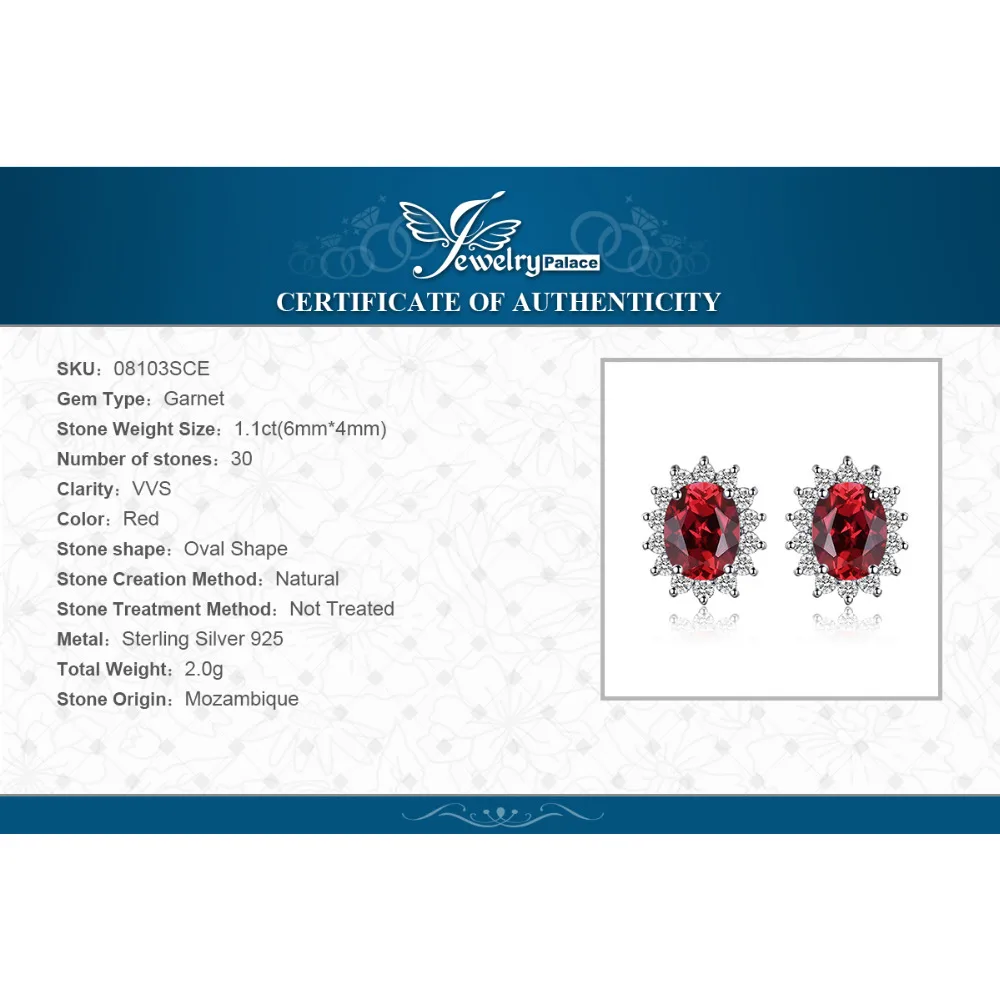 JewelryPalace Принцесса Диана Уильям Кейт Миддлтон 1.3ct натуральный гранат нимб серьги
