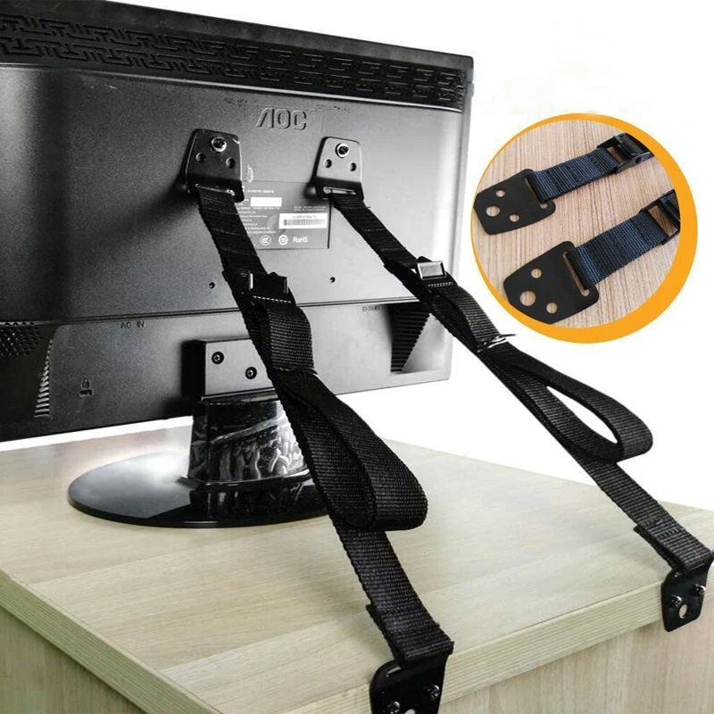 Black All Metal Parts Pack of 2 TV Safety Strap with Mounting Hardware TV and Furniture Straps Baby Proofing Furniture Anchors 