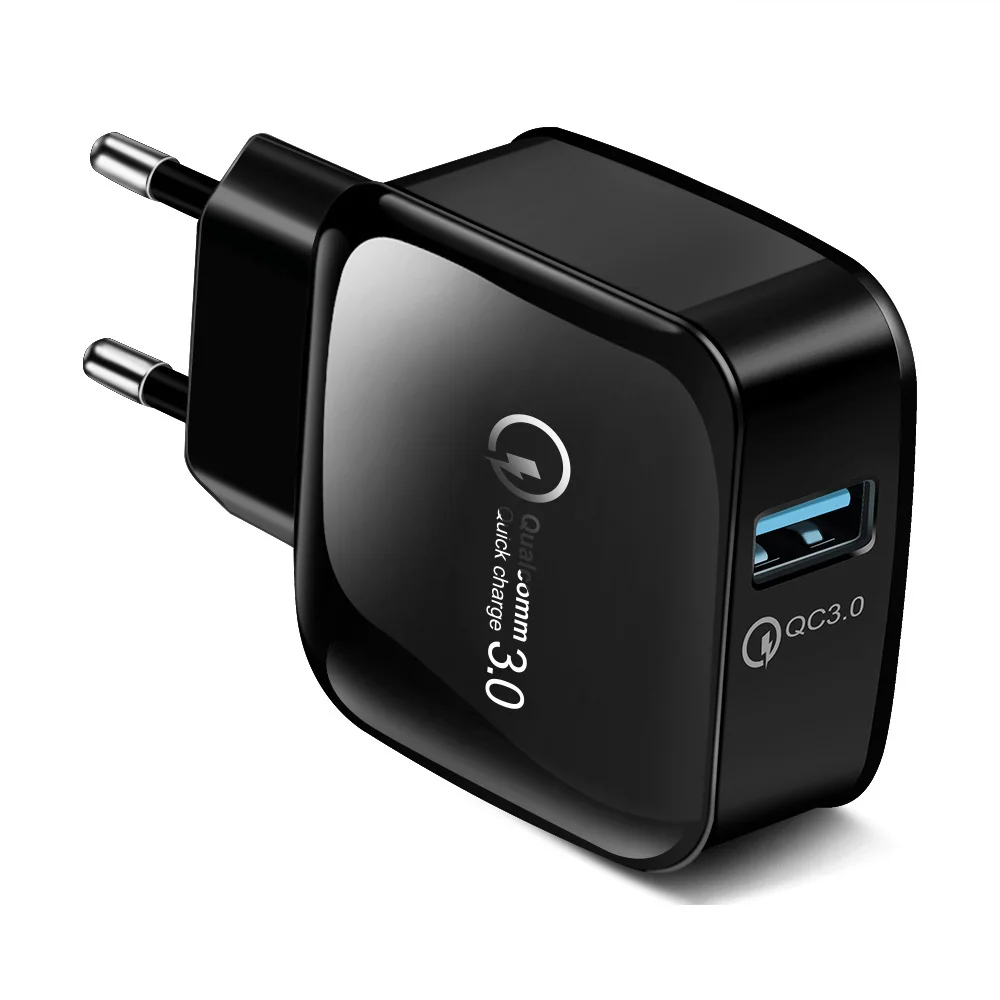 ROMICHW USB Quick Charge 3,0 2.4A для iPhone samsung Xiaomi huawei EU, быстрое зарядное устройство для мобильного телефона, зарядка для Redmi K20 OnePlus7 - Тип штекера: EU Black