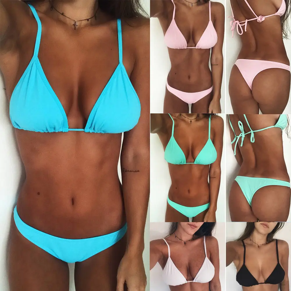 

Simple Pure Bikini Set Women Swimwear Bandage Swimwear Women Push Up Padded Bra Swimsuit 2018 Summer Women Bathing Suit