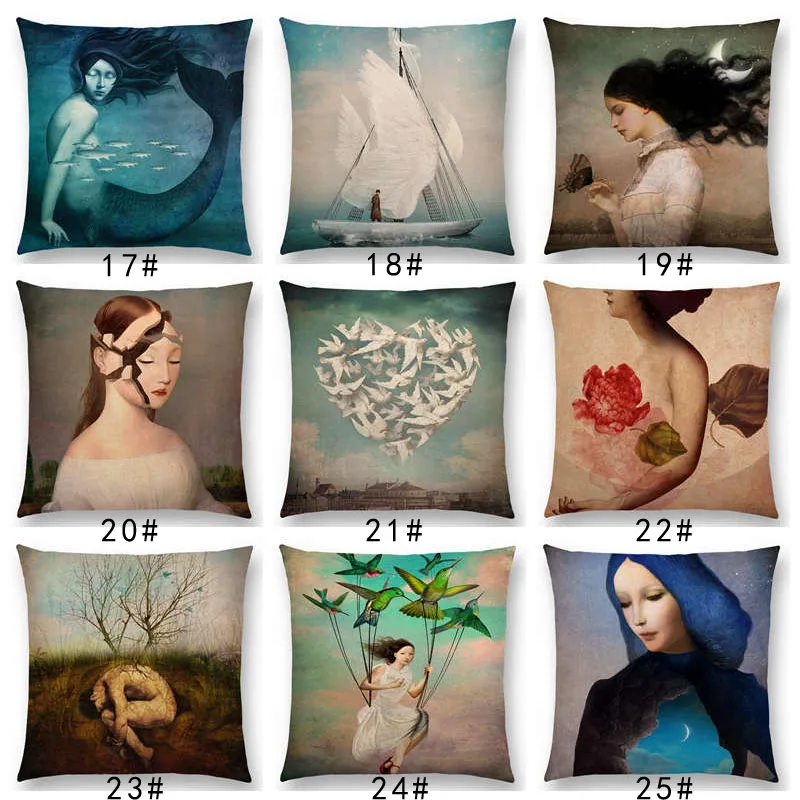 New Elegant Lady Beautiful Girl Shakespeare Style Oil Painting Moon Music Fairytale Flower Bird Cushion Cover Pillow Case