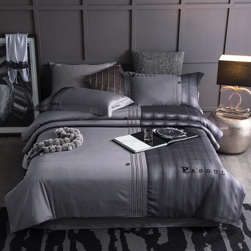 Grey Brown Color Stripe Modern Bedding Sets Queen King Size Bed