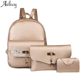 

Aelicy Women Backpack Fashion Leather Small Deer girls School Bag+Messenger Bag+card bag mochila feminina drop ship 2020 hot