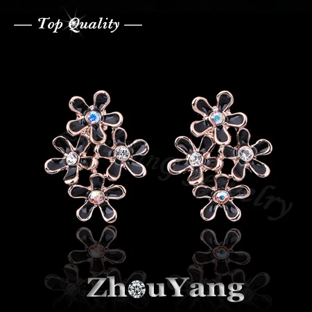 ZHOUYANG ZYE654 Four Little Flowers Rose Gold Color Jewelry Made with Genuine Austrian Crystal Wholesale