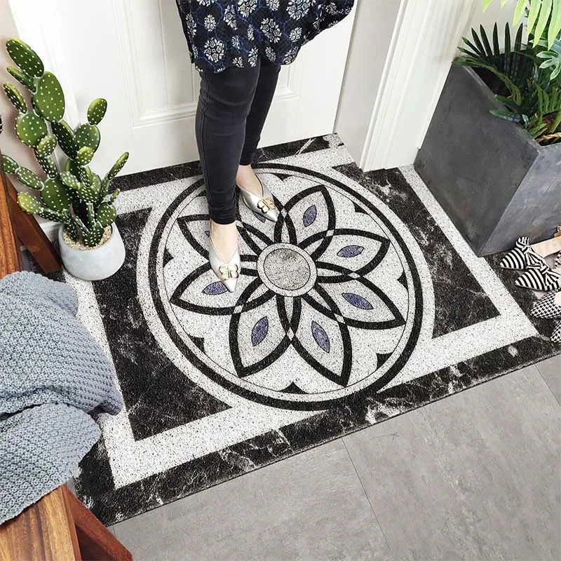 Günstige PVC Silk Schleife Staub proof Fuß Matte Mandala Blume Drucken Fußmatte Schuhe Schaber für Front Tür Bad Eingang Außerhalb nicht slip Teppich