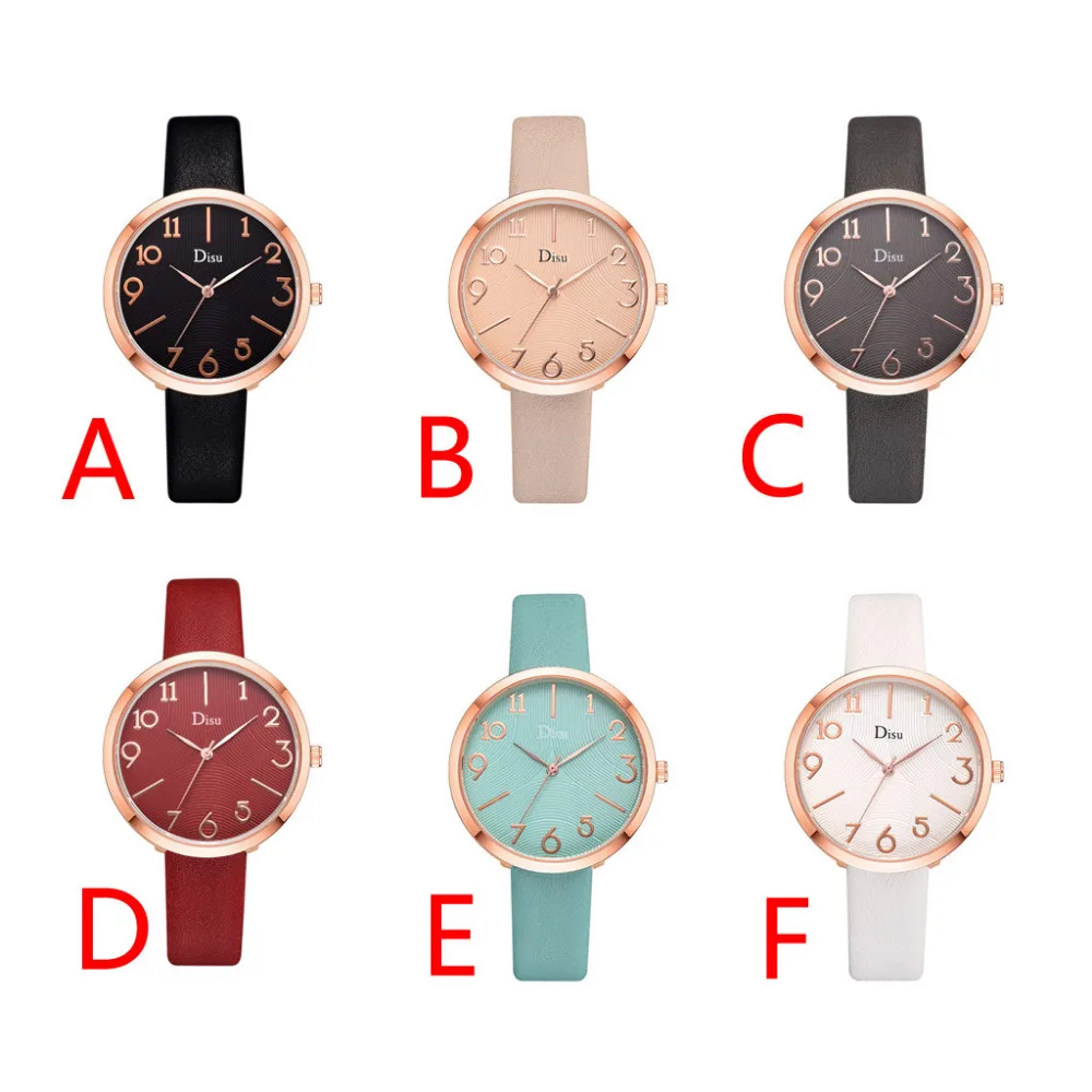 Disu Women's Watches Luxury Fashion Lady Leather Belt Watch Creative Number Analog Quartz Watch Montre femme Simple Clock