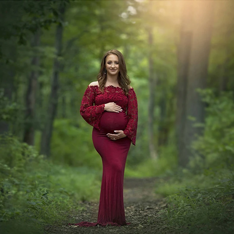 Fundador Miseria techo Vestidos de maternidad de primavera para sesión de fotos del embarazo,  accesorios de fotografía, encaje Sexy, vestido de fiesta de boda rojo vino  para embarazadas, 2020 - AliExpress