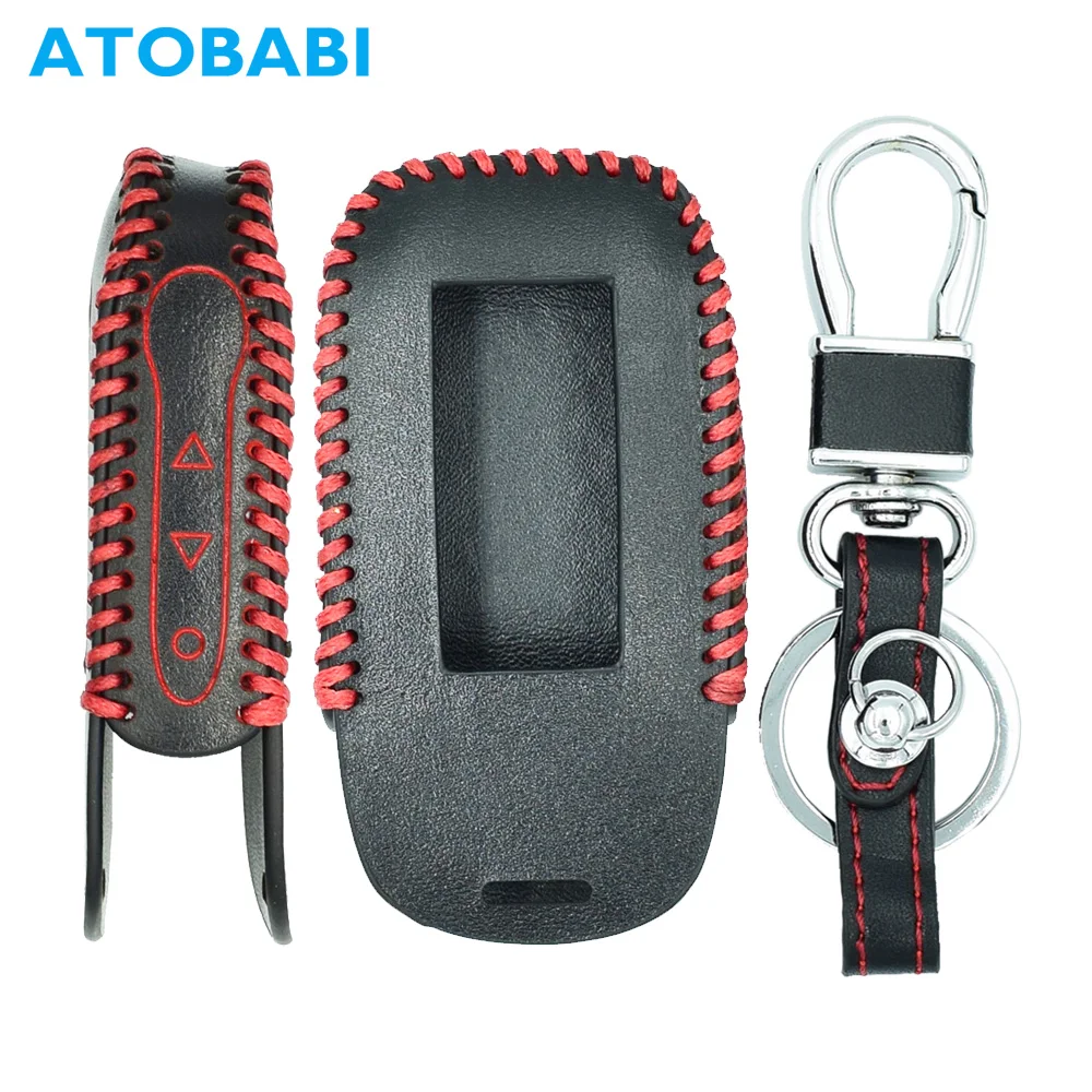 

ATOBABI B92 Hand Sewn Leather Key Case Cover with Keychain For StarLine B94 B95 B62 B64 Car Alarm Remote Control LCD Transmitter