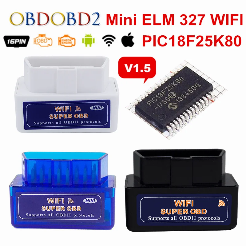 Super Mini ELM327 OBD2 V1.5 WIFI PIC18F25K80 Diagnostic Scanner ELM 327 WI-FI 1.5 Auto Code Reader Real 25K80 Chip IOS Android Super Mini ELM327 OBD2 V1.5 WIFI PIC18F25K80 Diagnostic Scanner ELM 327 WI-FI 1.5 Auto Code Reader Real 25K80 Chip IOS Android