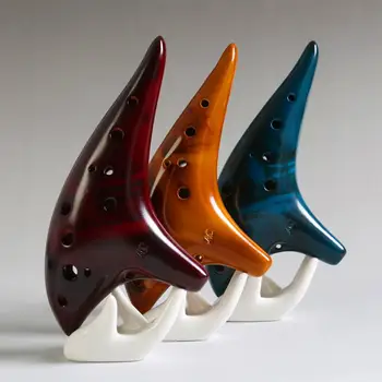 

12 Holes Ceramic Ocarina Flute White Porcelain Alto C Smoked Burn Musical Instrument with Music Score 3 Colors