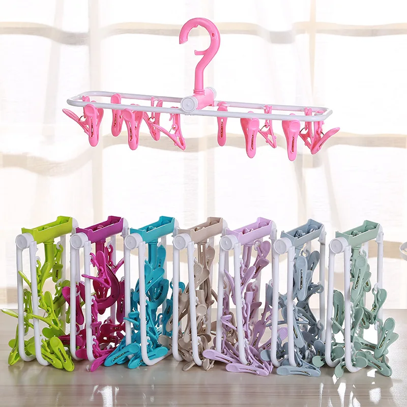 Creative 12 Clips Plastic Multi Functional Foldable Underwear Hanging