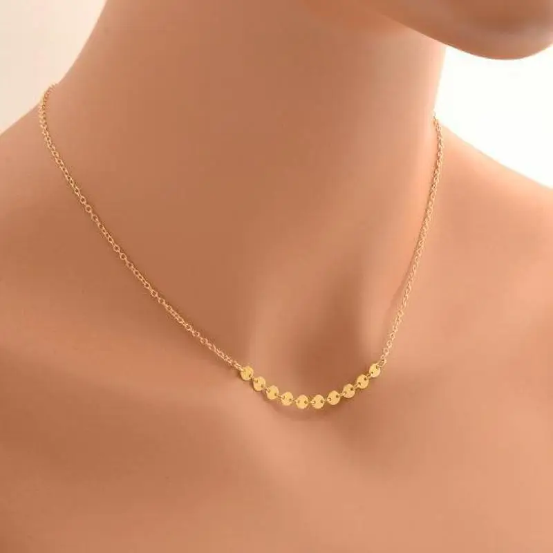 New Design Shimmer Gold Disc Necklace Small Tiny Coin Necklaces Women