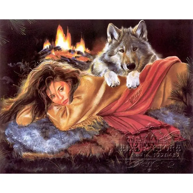Wolf Dan Girl Needlework DIY Diamond Painting Cross Stitch Square Embroidery Home Christmas Decoration W9 47 Q9 | Дом и сад