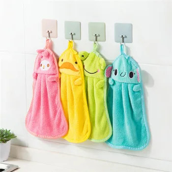 

New Candy Colors Coral Velvet Cartoon Animal Towel Soft Hanging Quick Dry Wipe Hand Towel Kitchen Bathroom Used