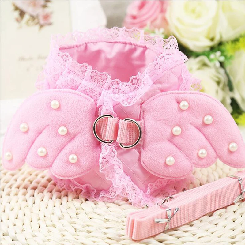 

Cute Angel Wing Princess Pet Dog Harness Leashes Puppy Pearl Accessories Adjustable Dog Leashes Size XS-L For Small Dogs Cats