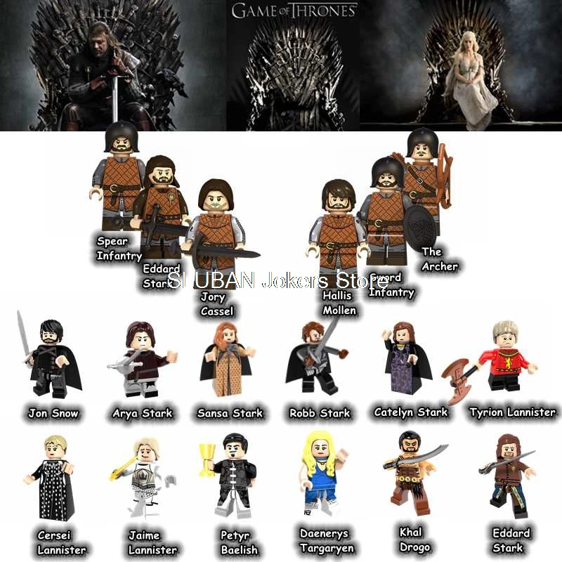

Legoing Game of Thrones Lord Snow Jon Stark A Song of Ice and Fire Building Blocks Toys for Children Legoings Movie Swords Super