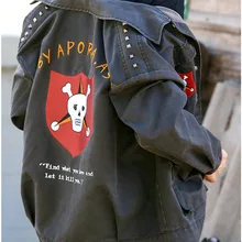 Весна Осень Новая женская винтажная персональная панк стиль Черепа Вышивка заклепки Повседневная Свободная ретро кожаная короткая куртка