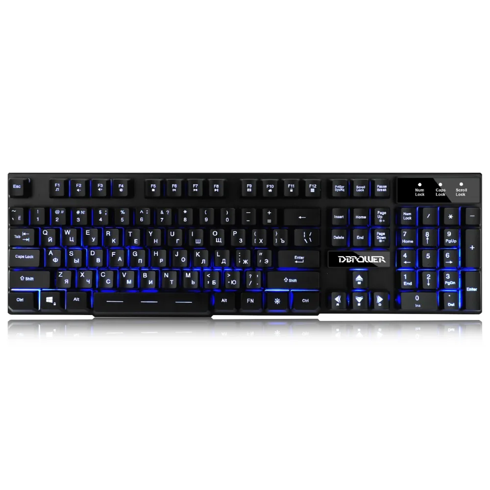 DBPOWER России Customized Игровая клавиатура с 3 х цветов подсветкой KeyCaps Teclado Gamer для