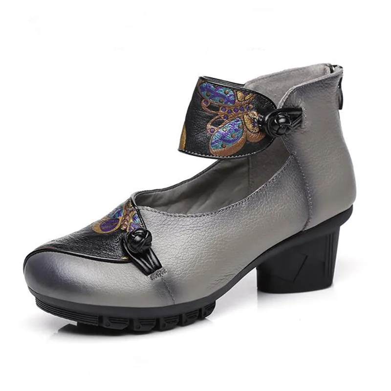Confortable Boucle Chaussures Noir Femmes Automne Marque Souple Talons Zxryxgs À rouge Date 2018 gris Pompes Hauts Impression En Vachette Cuir Eq1PR5c5