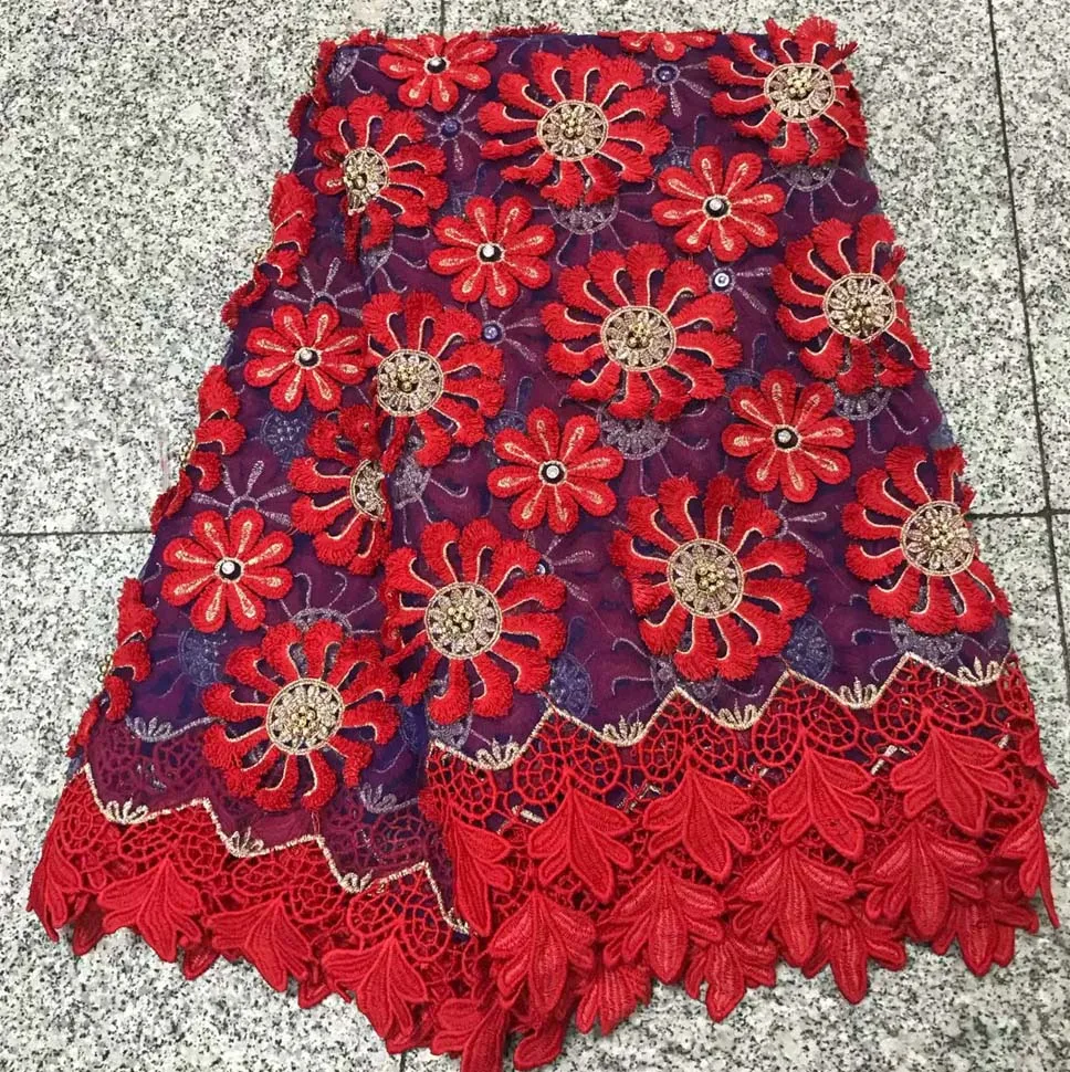 

RED Nigerian Lace Fabrics For Wedding 2018 African Lace Fabric Hand Made With Beads Stones High Quality Embroidery French Lace