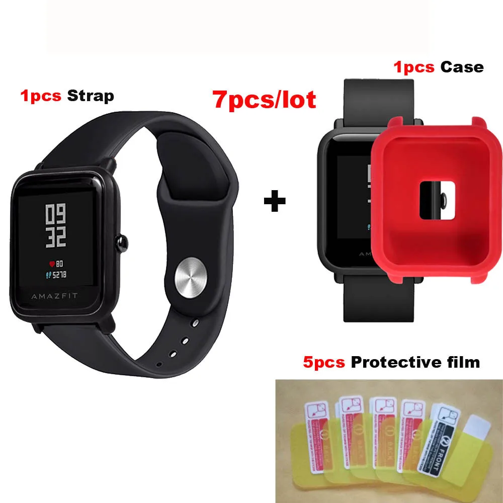 

7/Pack Amazfit Bip Bracelet Protective Case Screen Film for Xiaomi Huami Amazfit Bip Lite Watch Strap Silicone Wrist Band Cases