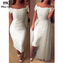 Новое поступление белый платье для выпускного вечера es с аппликациями короткий рукав Длинные Выпускные платья вечернее платье для выпускного вечера с дополнительным хвост