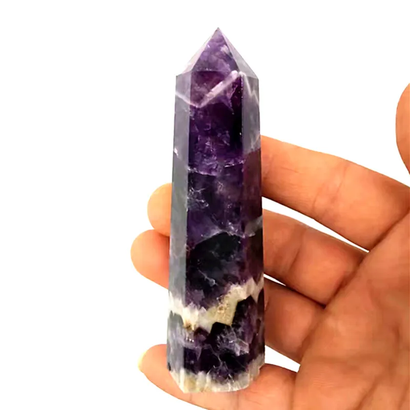 

80mm NATURAL Banded Chevron Dream amethyst QUARTZ CRYSTAL WAND POINT HEALING