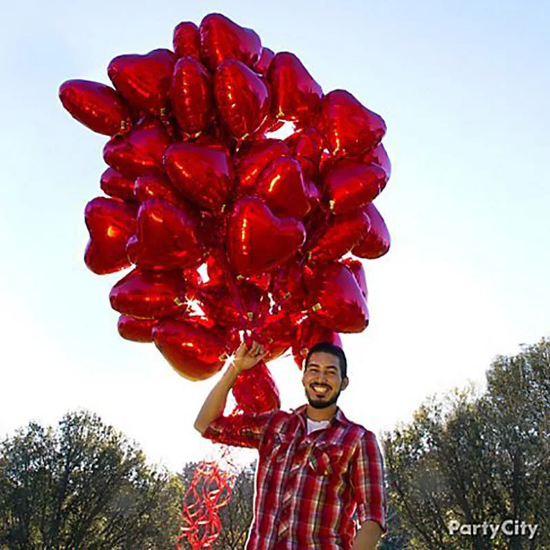 18 дюймов 100pcs Красное Сердце воздушные шары надувные Love фольгированный шар Свадьба День святого Валентина свадебные украшения воздушный шар с гелием globos