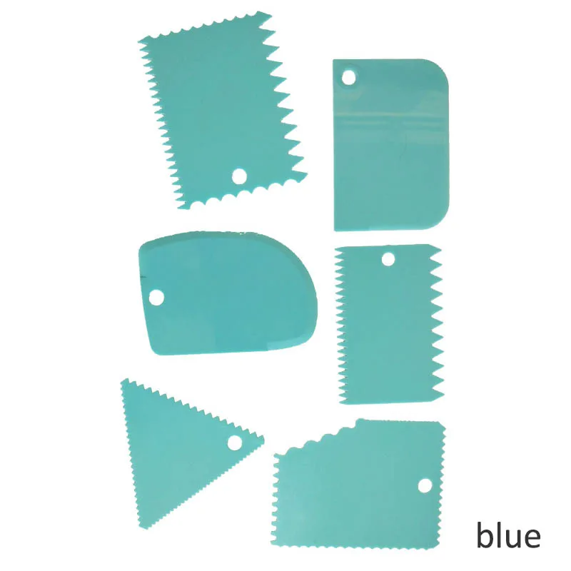 Пластиковый резак для теста, 6 шт., инструменты для выпечки, DIY, опилки, в форме торта, крем-скраб, кухонные гаджеты для торта, скребок, нож для масла - Цвет: Синий
