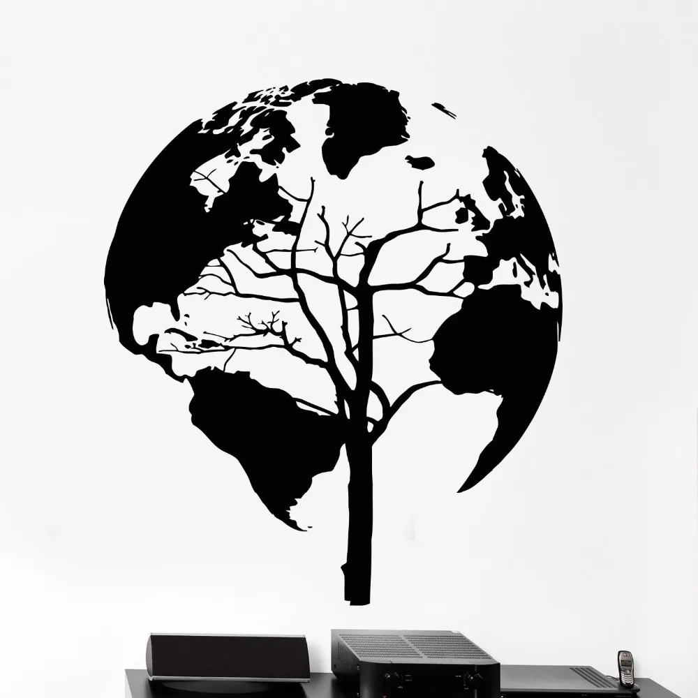 

Art Mural Wall Vinyl Decals Stickers Tree Nature World Map Cool Black Home Decoration For Living Room Bedroom YY111