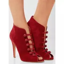 Горячие Платья Партии Женской Обуви Peep Toe Высокий Каблук Весна Лето Пинетки Акция вырезы Кнопка Украшенные Ботильоны