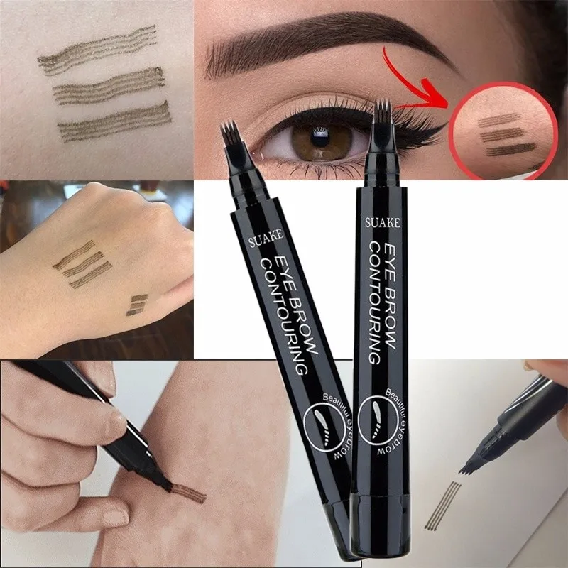 4 Colors Microblading Eyebrow Tattoo Pen with 4 Micro Tips Sketch Makeup Brow Pencil Waterproof Eyebrow Tint 2018 Makeup TSLM2