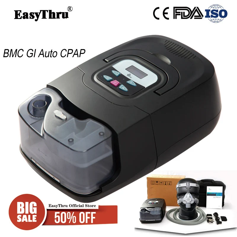 

EasyThru BMC GI Auto CPAP Machine APAP Sleep Apnea Anti Snoring Therapy With Humidifier Nasal and Full Face Mask Home Ventilator