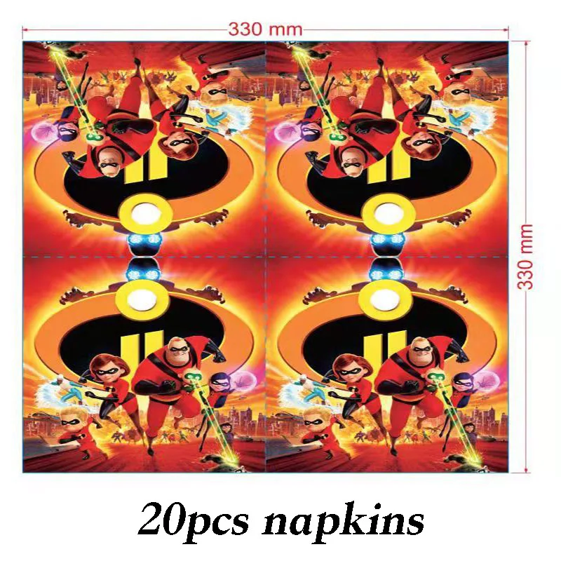 

20pcs disposable napkins The Incredibles 2 theme party decorations baby shower party supplies Incredibles theme paper napkins